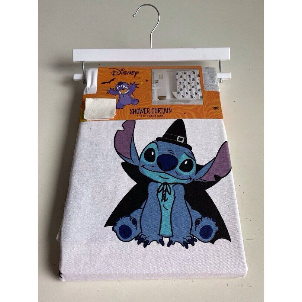 Disney Halloween Lilo Stitch Fabric Shower Curtain Witch Spider Web 72 X 72” NEW